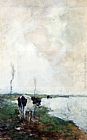 Standing Paintings - A Cow Standing By The Waterside In A Polder by Jan Hendrik Weissenbruch